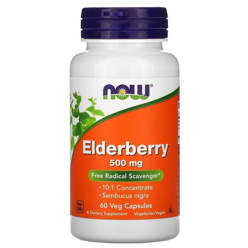 фотография Капсулы NOW Elderberry 500 мг, 80 г, 500 мг, 60 шт., купить за 1497р