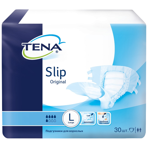 Подгузники для взрослых ТЕНА Slip Original, L, 80 х 150 см, 5 капель, 96-150 см, 1 уп. по 30 шт. фото