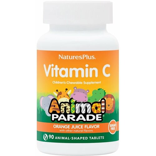 NaturesPlus Animal Parade, vitamin C 90 tab/ Витамин С детский со вкусом апельсинового сока Парад зверят таблетки жевательные 1550мг 90шт фото