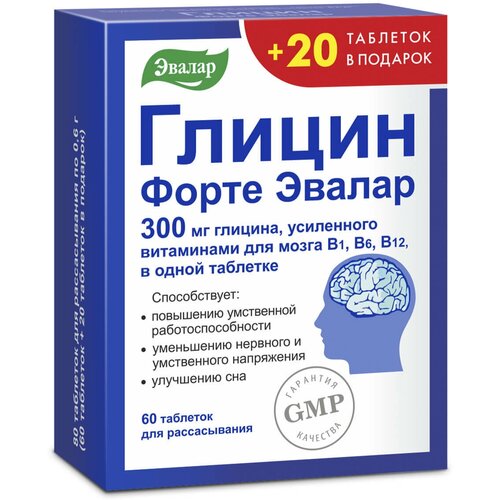 Глицин Форте Эвалар таб. д/расс., 300 мг, 80 шт., лимон фото