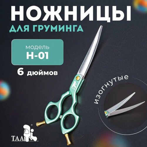 фотография TAA профессиональные ножницы для груминга 6.0 H01 изогнутые, зеленые, ножницы для стрижки животных, купить за 6500р