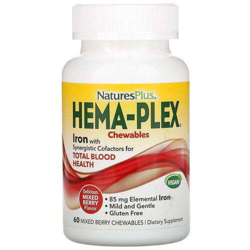 Пастилки Natures Plus Hema-Plex жевательные (вкус ягодное ассорти), 150 г, 60 шт. фото