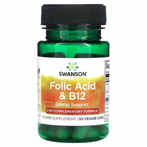 Swanson Folic Acid & B12, 30 капс. фото