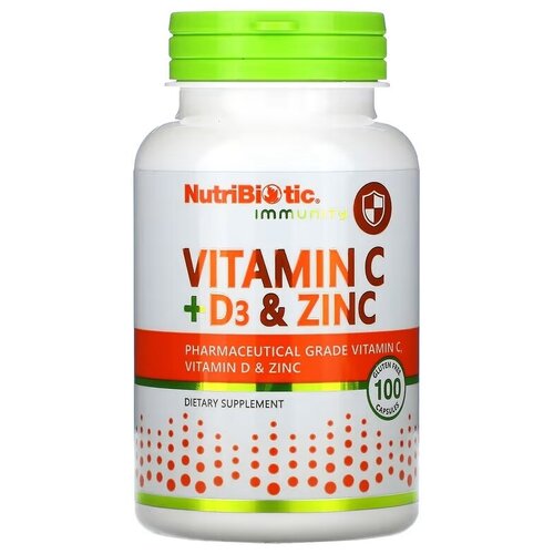 NutriBiotic Immunity Vitamin C+D3 & Zinc (витамины C + D3 и цинк) 100 капсул фото