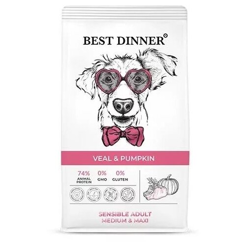 фотография Best Dinner Dog Adult Medium/Maxi 12кг х 2шт телятина с тыквой сухой для собак крупных и средних пород, купить за 15507р