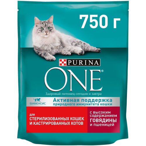 Сухой корм Purina ONE® для стерилизованных кошек и кастрированных котов с говядиной 750 г фото