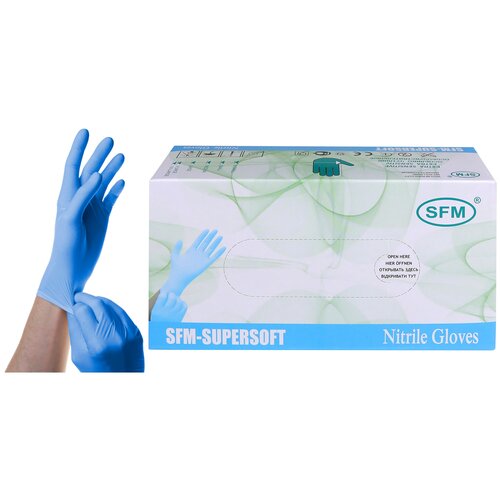 Перчатки смотровые SFM Supersoft Nitrile, 100 пар, размер: L, цвет: голубой, 1 уп. фото