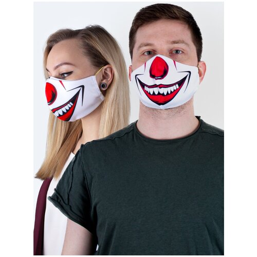 Маска многоразовая Face 2 Premium (универсальный; белый, красный, черный (Funny clown)) фото