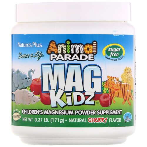 NaturesPlus Animal Parade Mag Kidz 171г (вишня) Магний порошок без сахара для детей, здоровье костей и зубов, укрепление иммунитета фото