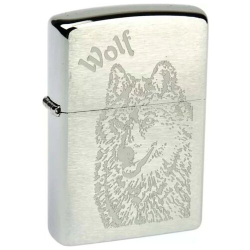 фотография Оригинальная бензиновая зажигалка ZIPPO 200 Wolf с покрытием Brushed Chrome - Волк, купить за 5745р