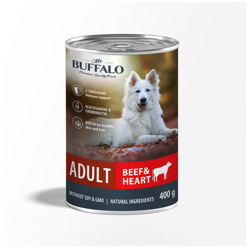 фотография Влажный корм для собак Mr.BUFFALO Adult говядина и сердце 1 уп. х 9 шт. х 400 г, купить за 1487р