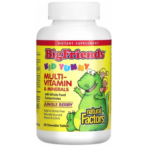 Natural Factors, Big Friends, Chewable Multi-Vitamin ans Minerals, жевательные мультивитамины и минералы, со вкусом ягод, 60 жевательных таблеток фото