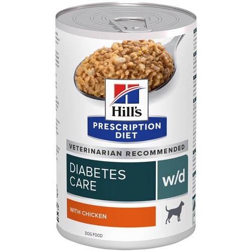 фотография Корм Hill's Prescription Diet w/d Diabetes Care Chicken (консерв.) для собак, при сахарном диабете, с курицей, 370 г x 6 шт, купить за 3472р