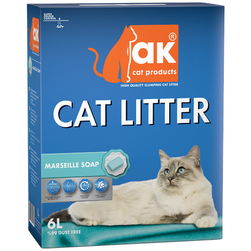 фотография AK Cat Marseille Soap Комкующийся бентонитовый наполнитель с ароматом марсельского мыла 6л, купить за 1053р