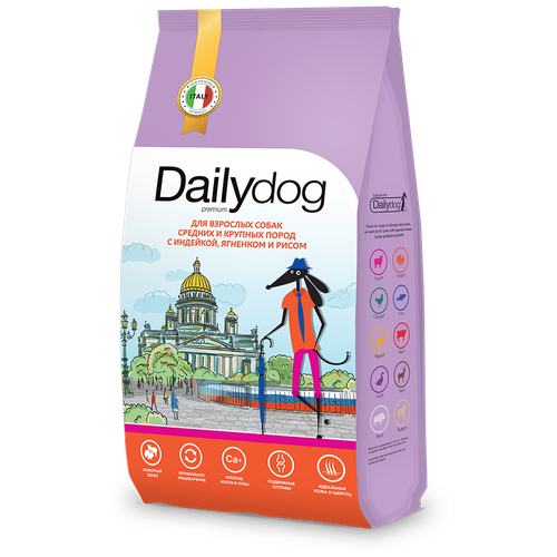 фотография Dailydog Casual Line - Сухой корм для взрослых собак средних и крупных пород, с Индейкой, Ягненком и Рисом (12 кг), купить за 4765р