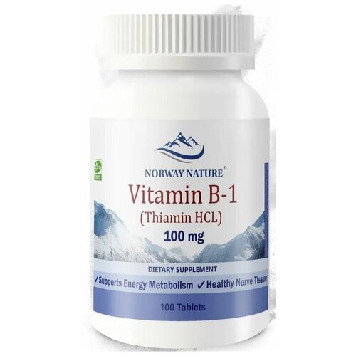 фотография Norway Nature Vitamin B-1 Thiamin HCL 100 мг (Витамин Б-1 Тиамин Гидрохлорид) 100 таблеток (Norway Nature), купить за 1806р