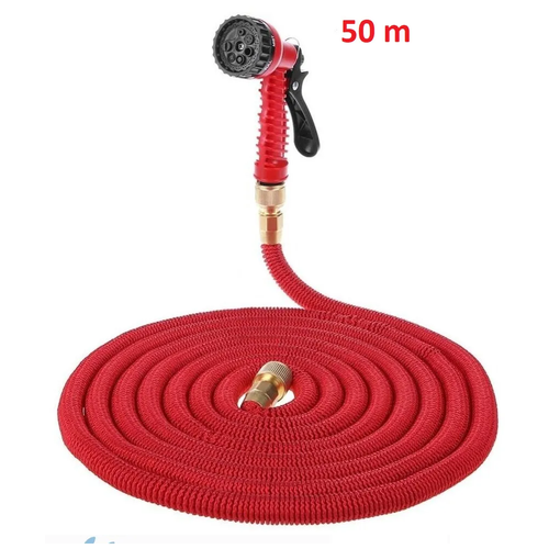 фотография Шланг садовый растягивающийся для полива Magic Garden Hose, с латунными разъемами и распылителем / 10- 50 m, купить за 1899р