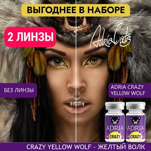 Контактные линзы ADRIA Crazy, 2 шт., R 8,6, D 0, yellow wolf, 2 уп. фото