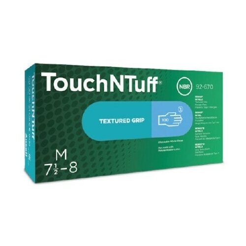 Перчатки нитриловые Ansell TouchNTuff 92-670, цвет: голубой, размер M, 100 шт. (50 пар), неопудренные, 12 грамм нитрила - пара фото