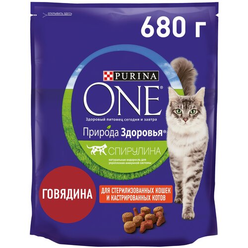 Сухой корм Purina ONE Природа Здоровья для стерилизованных кошек и кастрированных котов с говядиной, 680 г фото