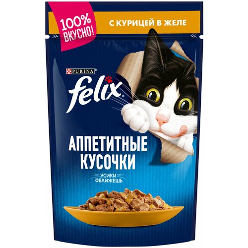 Влажный корм для взрослых кошек Felix Аппетитные кусочки, с курицей 26 шт. х 85 г (кусочки в желе) фото