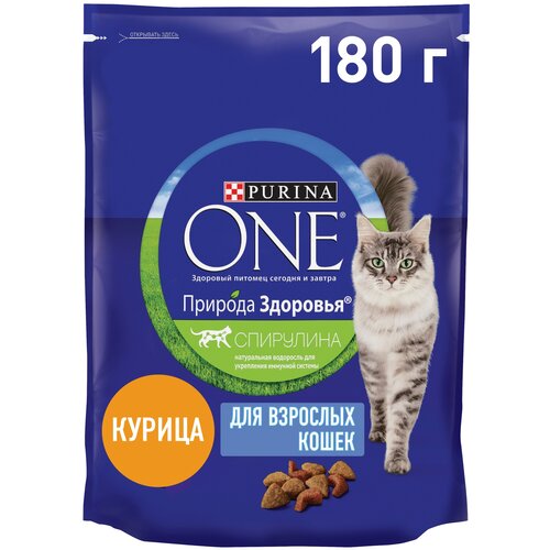 Сухой корм Purina ONE Природа Здоровья для взрослых кошек с курицей, 180 г фото