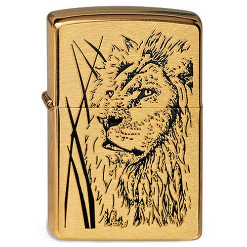 Оригинальная бензиновая зажигалка ZIPPO 204B Proud Lion с покрытием Brushed Brass - Гордый Лев фото