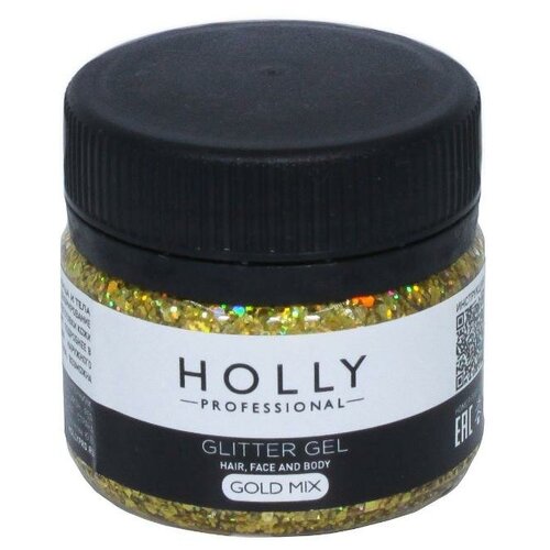 Holly Professional Декоративный гель для волос, лица и тела GLITTER GEL Holly Professional, Gold Mix, 20 мл фото