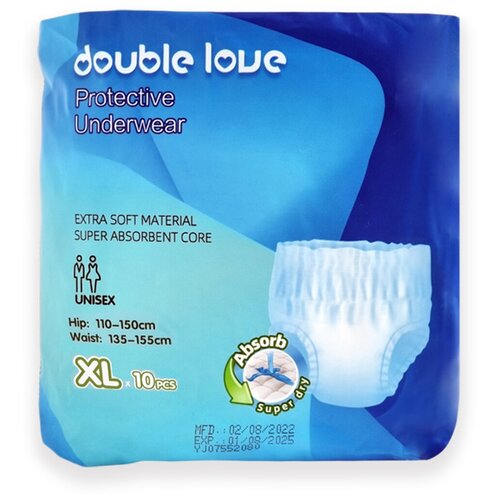 Трусы впитывающие для взрослых Double love размер XL (обхват бедер 110-150 см)/10 шт. фото