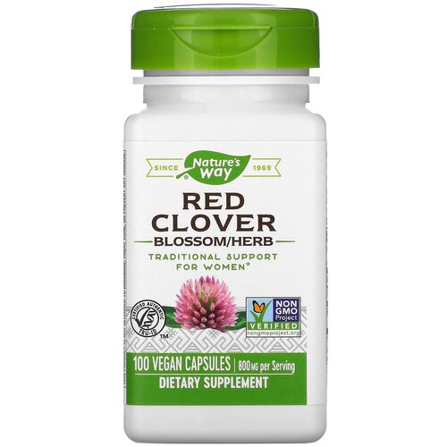 Nature's Way, red clover, Натурес Вэй, красный клевер, цветы и надземная часть растения, 800 мг, 100 вегетарианских капсул фото