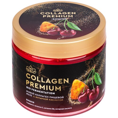 Натуральный пищевой коллаген в желе Collagen Premium с вишней и янтарной кислотой 380 гр фото