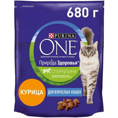 Сухой корм Purina ONE Природа Здоровья для взрослых кошек с курицей, 680 г фото