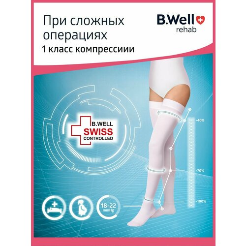 Чулки B.Well rehab JW-214 круглая вязка, антиэмболитические, 1 класс, размер: 5, рост: 170-180 см, длина: 80-83 см, белый фото