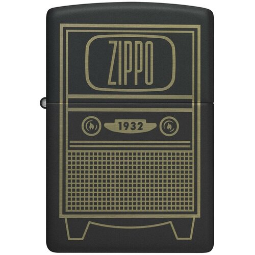 фотография Оригинальная бензиновая зажигалка ZIPPO Classic 48619 Vintage TV Design с покрытием Black Matte - Винтажный телевизор ZIPPO, купить за 5962р