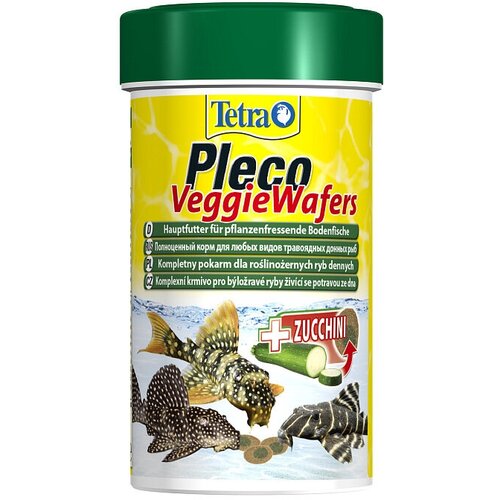 TetraPleco Veggie Wafers корм-пластинки с добавлением цуккини для донных рыб, 100 мл. фото