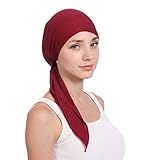 Foto Lazzboy Unisex Bambus Bandana Fur Haarverlust Krebs Chemo Frauen Indien Perlen Muslim Stretch Turban Hut Baumwolle Haar Schwanz Kopftuch Wrap(Wein), bester Preis 4,76 €, Bestseller 2024