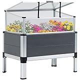 Foto Outsunny Huerto Urbano Elevado de Aluminio 78,5x47x74,5 cm Macetero con Cubierta de Policarbonato y Techos Abatibles para Cultivos Planta Flores Gris, mejor precio 99,99 €, éxito de ventas 2025