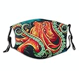 Photo Seafloor Orange Octopus Face Mask Washable Face Protection Balaclava Reusable Fabric with 2 Filters Gift for Adults, best price $12.99, bestseller 2025