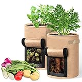 Foto Xnuoyo Bolsas de Cultivo de Papa, 10 Gallones Bolsa de Cultivo de Patatas con Ventana de Velcro para visualizar y Asas para Patata, Zanahorias, Tomates, Cebollas - Khaki, 2pcs, mejor precio 17,99 €, éxito de ventas 2025