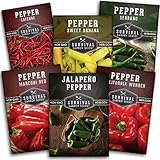 Photo Survival Garden Seeds Six Peppers Collection - Cayenne, Jalapeño, Serrano, California Wonder, Marconi Red, & Sweet Banana Peppers - Sweet & Hot Varieties - Non-GMO Heirloom Vegetable Seed Vault, best price $11.99, bestseller 2024