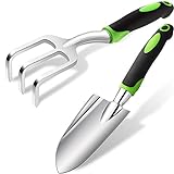 Photo Gardening Tools Set, Garden Hand Shovel Garden Trowel Cultivator Rake with Rubberized Anti-Slip Handle Aluminum Alloy Planting Tools for Gardening, Transplanting, Weeding, Moving and Digging (Green), best price $13.99, bestseller 2024