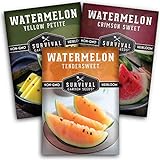 Photo Survival Garden Seeds Tri-Color Watermelon Collection Seed Vault - Non-GMO Heirloom Mix for Planting Juicy Watermelons - Yellow Petite, Crimson Sweet (Red), & Tendersweet Orange Varieties, best price $8.99, bestseller 2024