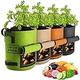 Photo 4 Pack 7 Gallon Potato Grow Bags with Flap, Suntee Plant Grow Bags Heavy Duty Nonwoven Fabric Planter Bags Garden Vegetable Planting Pots Grow Bags for Growing Potatoes, Tomato and Fruits Outdoor, best price $24.99, bestseller 2024