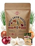 Photo 8 Onion Seeds Variety Pack Heirloom, Non-GMO, Onion Seed Sets for Planting Indoors, Outdoors Gardening. 1600+ Seeds: Walla Walla, Green Onion, Red Burgundy, White & Yellow Sweet Spanish Onions & More, best price $14.99 ($1.87 / Count), bestseller 2024