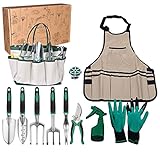 Photo GERAMEXI Garden Tools Set 11 Pieces,Gardening Kit with Heavy Duty Aluminum Hand Tool,Gardening Handbags ,Apron and Digging Claw Gardening Gloves for Women,Heavy Duty Gardening Tool Set, best price $35.99, bestseller 2024