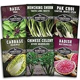 Photo Survival Garden Seeds - Asian Vegetable Collection Seed Vault for Planting - Thai Basil, Napa Cabbage, Canton Pak Choi, Chinese Celery, Green Onions, Watermelon Radish - Non-GMO Heirloom Varieties, best price $11.99, bestseller 2024