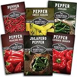 Photo Survival Garden Seeds Six Peppers Collection - Cayenne, Jalapeño, Serrano, California Wonder, Marconi Red, & Sweet Banana Peppers - Sweet & Hot Varieties - Non-GMO Heirloom Vegetable Seed Vault, best price $11.99, bestseller 2024